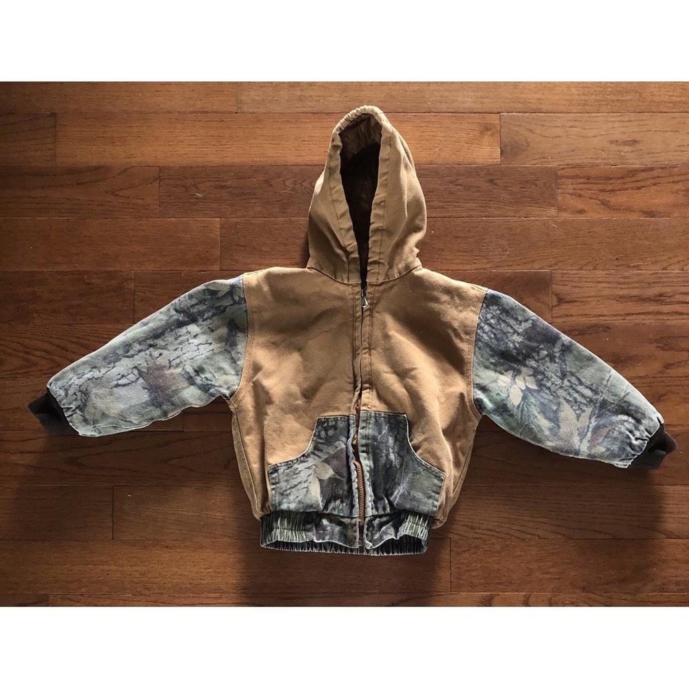 Boys Camouflage Tree Bark Camo Coat Hooded Canvas Brown Green Child Size 5T